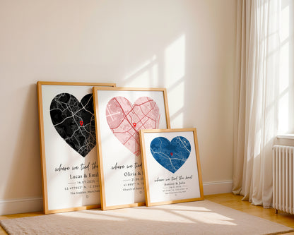 Personalized Wedding Map Print & Frame | Custom Couple Location Wall Art