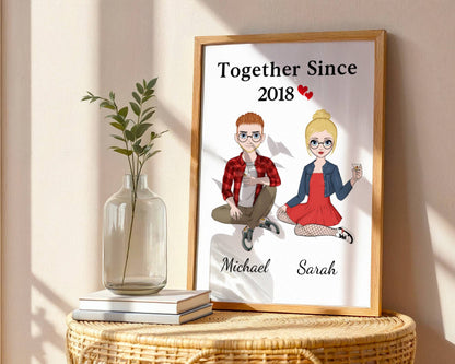 Together Since Couple Sitting - Personalized Poster/Canvas Prints - Gift For Her/Him, Husband/Wife, Couples on Anniversary, Valentine's Day
