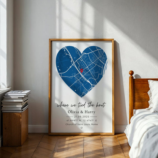 Personalized Wedding Map Print & Frame | Custom Couple Location Wall Art