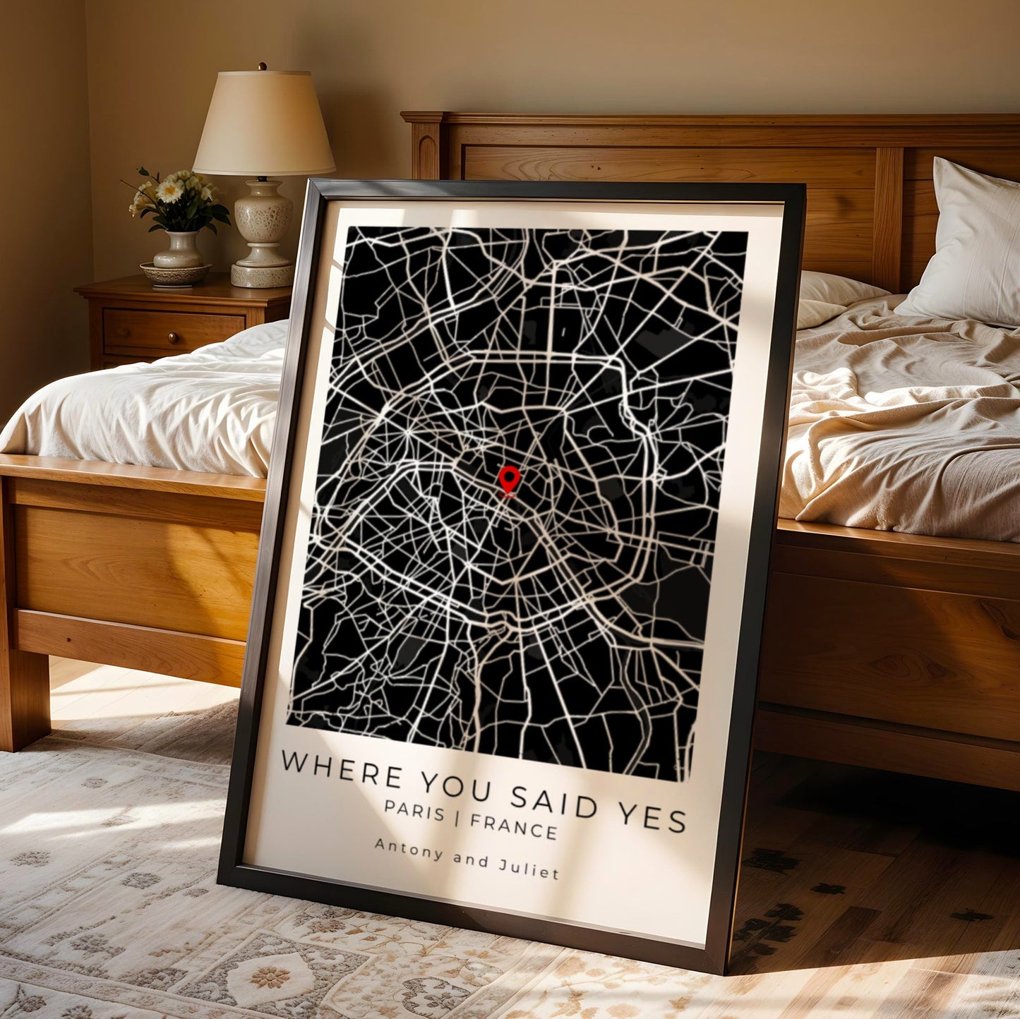 Personalized Wedding Map Print | Custom Location Map with Heart Pin | Couple Gift