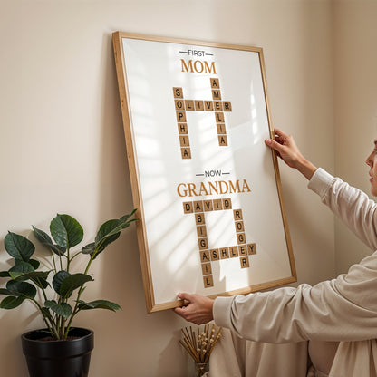 Personalized Grandma Crossword Canvas | Custom “First Mom Now Grandma” Scrabble Wall Art
