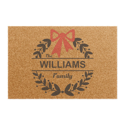 Personalized Christmas Family Name Coir Doormat | Custom Holiday Front Door Mat