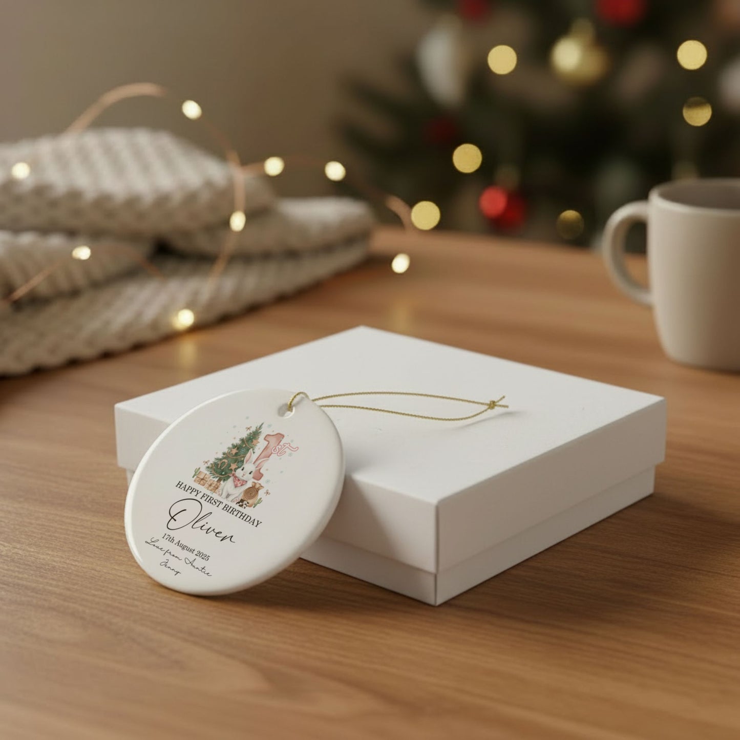 Personalized First Birthday Round Ornament Keepsake Gift With Animals