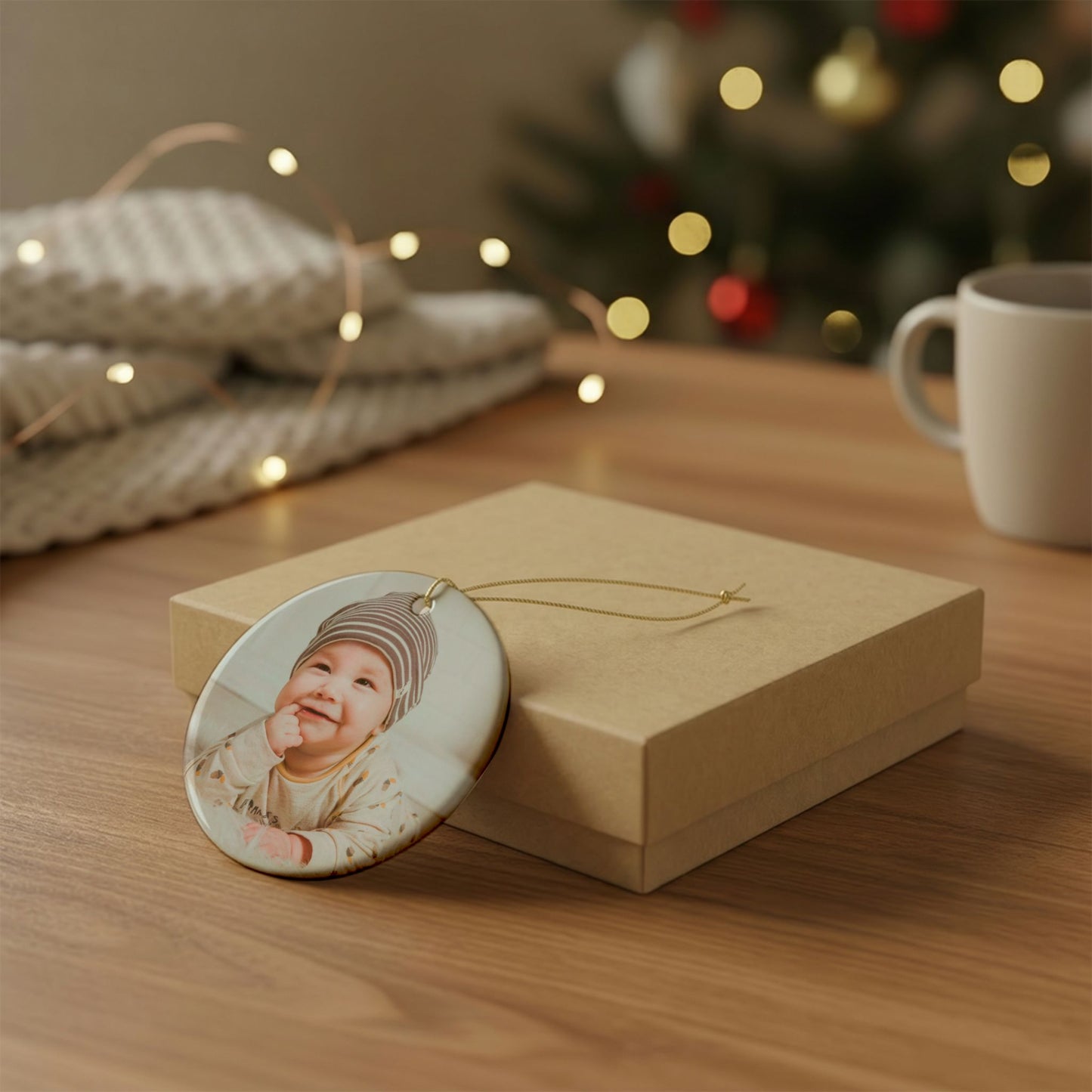 Personalized Photo My First Christmas Ornament | Custom Baby Name Circle Keepsake