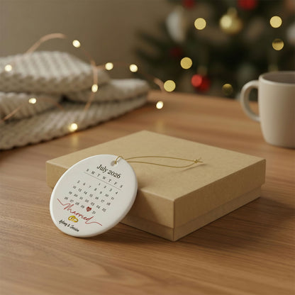 Personalized Married Calendar Date Ceramic Ornament | Custom Wedding Keepsake Gift Round