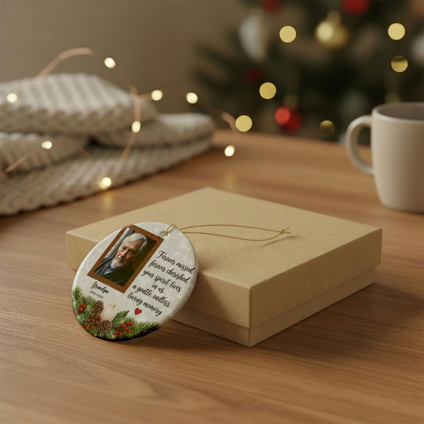Personalized Photo Memorial Christmas Ornament | Custom Round Remembrance Keepsake