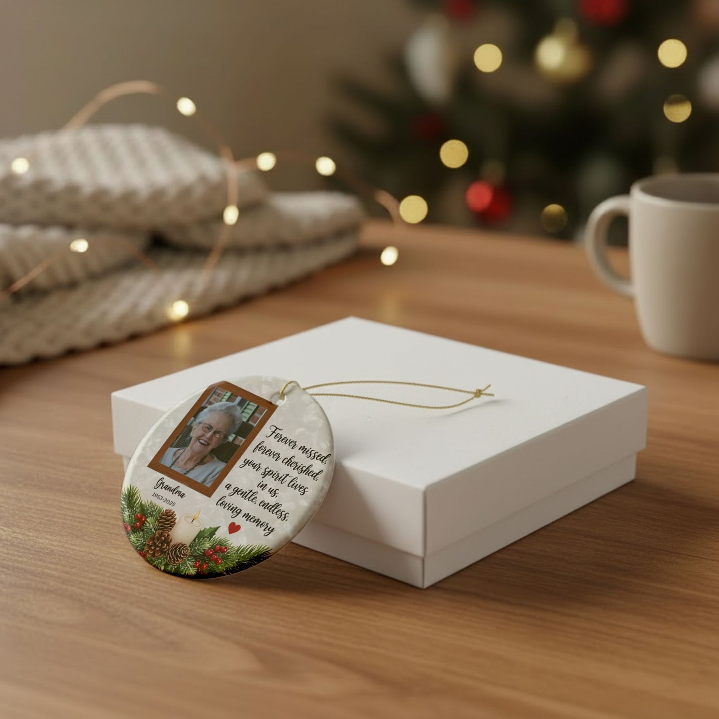Personalized Photo Memorial Christmas Ornament | Custom Round Remembrance Keepsake