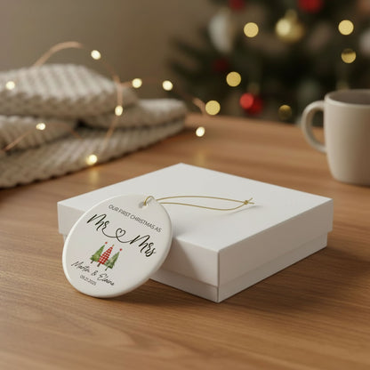 Personalized Our First Christmas Mr & Mrs Ornament | Custom Newlywed Wedding Keepsake