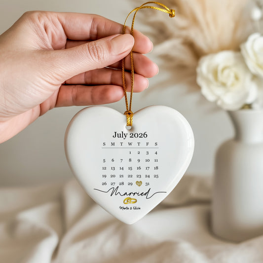 Personalized Married Calendar Date Ceramic Ornament | Custom Wedding Keepsake Gift
