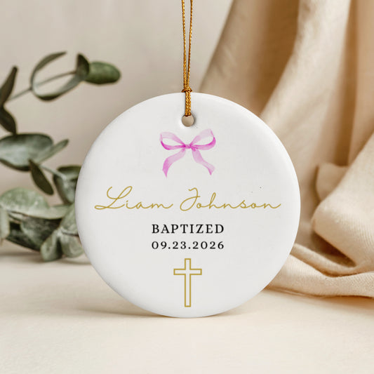Personalized Ceramic Baptism Ornament | Custom Christening Keepsake Gift
