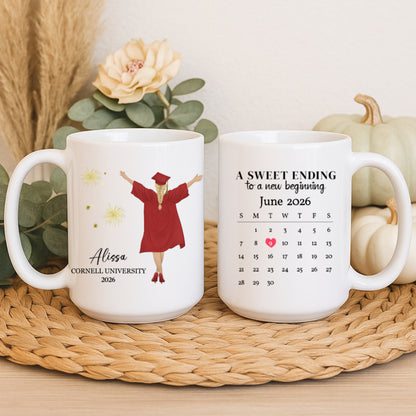 A Sweet Ending To A New Beginning - Personalized Custom Mug - Graduation Motivation Gift For Her/Him, Daughter/Son, Grad Ceremony, Commencement