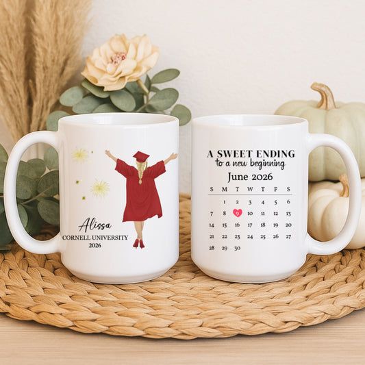 A Sweet Ending To A New Beginning - Personalized Custom Mug - Graduation Motivation Gift For Her/Him, Daughter/Son, Grad Ceremony, Commencement