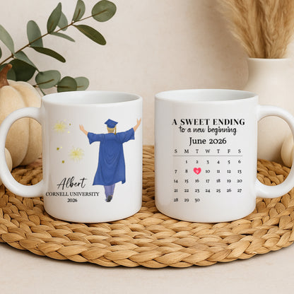 A Sweet Ending To A New Beginning - Personalized Custom Mug - Graduation Motivation Gift For Her/Him, Daughter/Son, Grad Ceremony, Commencement