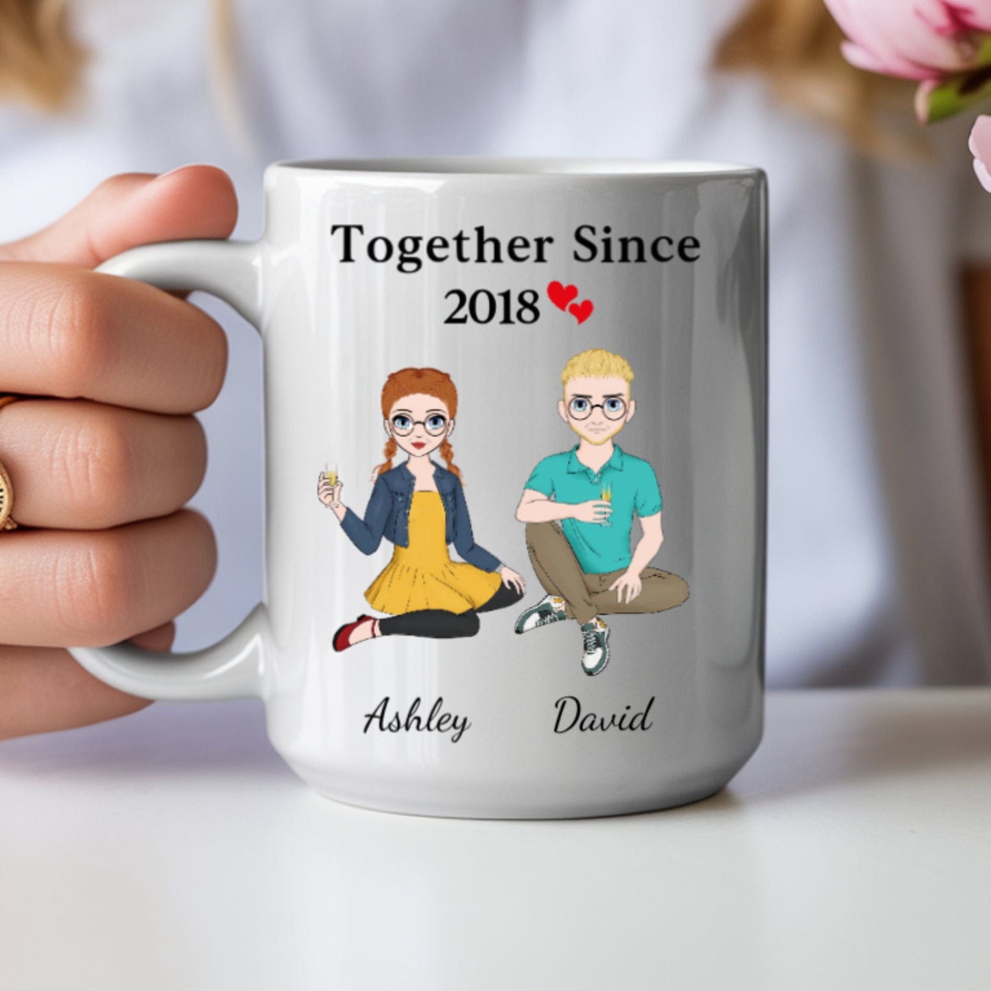 Together Since Couple Sitting Personalized Custom Mug - Gift For Her/Him, Husband/Wife, Couples on Anniversary, Valentine's Day