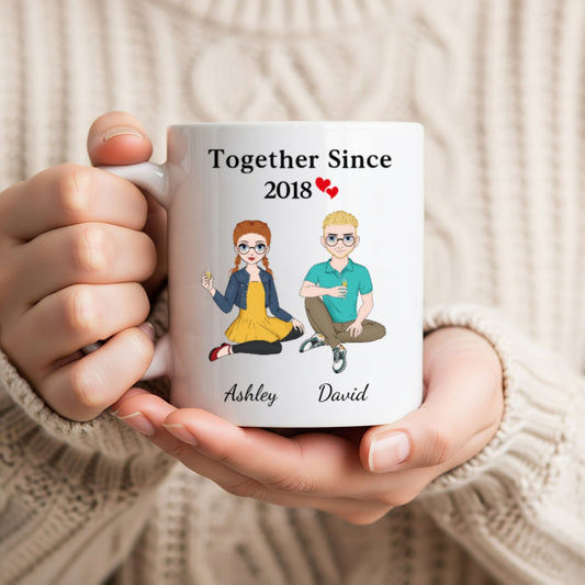 Together Since Couple Sitting Personalized Custom Mug - Gift For Her/Him, Husband/Wife, Couples on Anniversary, Valentine's Day