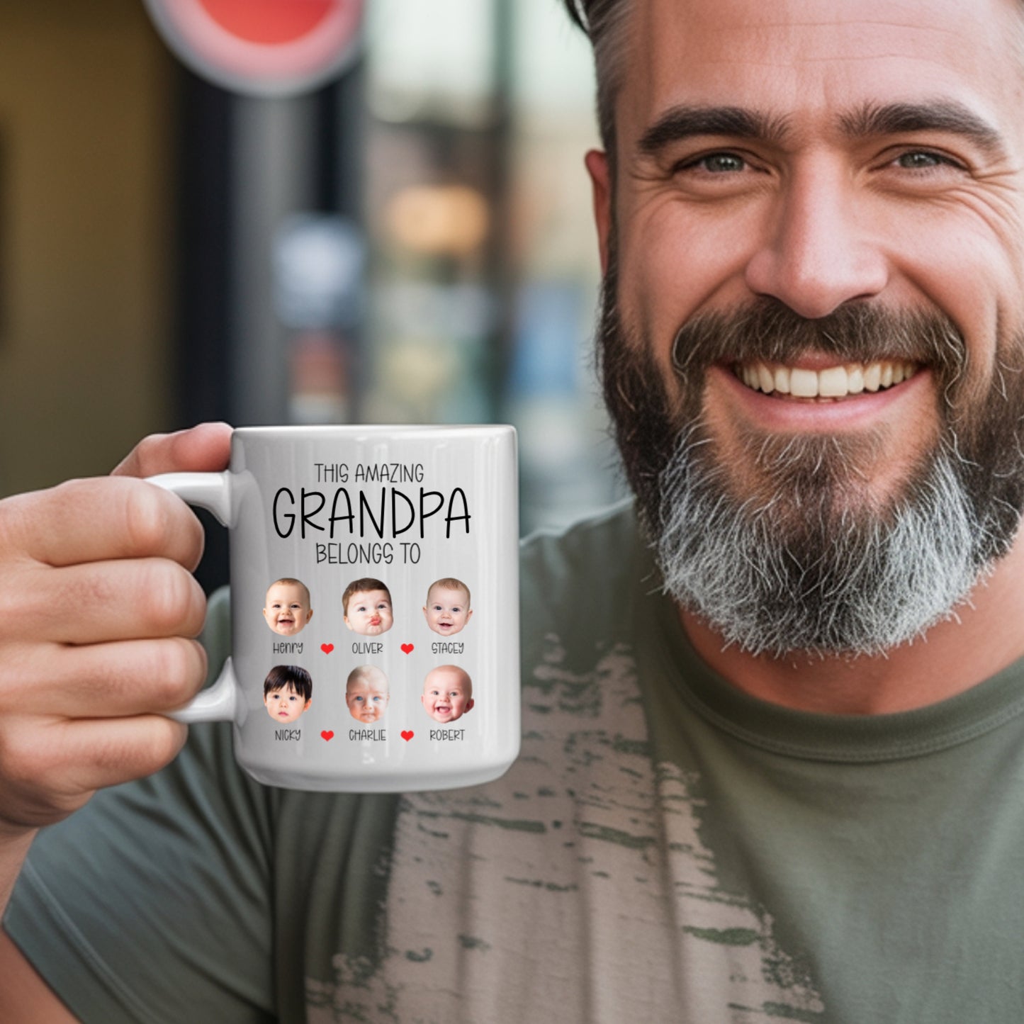 Custom Grandpa, Grandma Mug with Grandkids' Faces: Personalized "Belongs To" Photo Coffee Cup (Up to 8 Kids) - Meaningful Father's Day or Birthday Gift