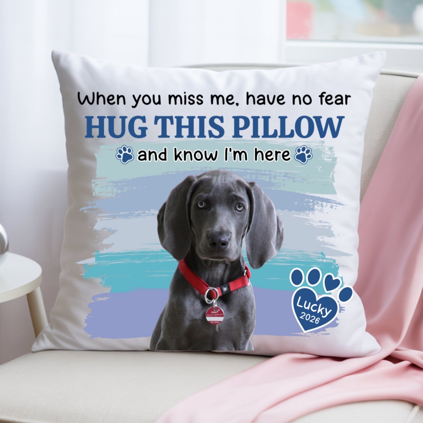 Custom Photo When You Miss Me Hug This Pillow - Personalized Custom Pillow - Memorial Gift for Dog Lovers, Cat Lovers, Pet Lovers