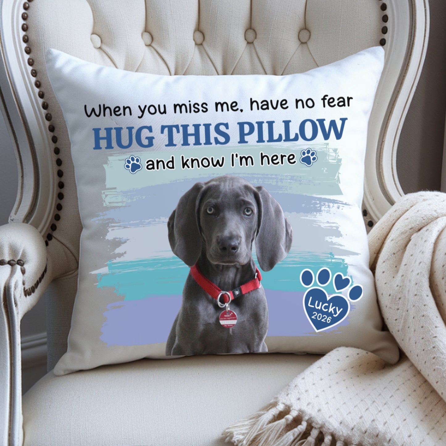 Custom Photo When You Miss Me Hug This Pillow - Personalized Custom Pillow - Memorial Gift for Dog Lovers, Cat Lovers, Pet Lovers