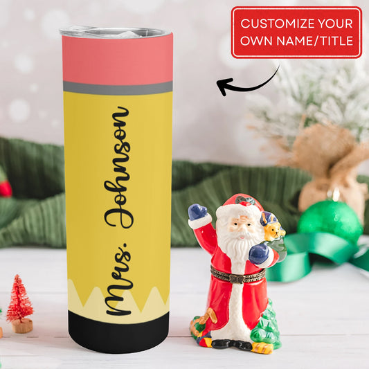Custom Pencil Tumbler - Personalized Custom 20oz Skinny Tumbler Cup - Personalized Custom Youth T Shirt - Back To School/ First Day Of School, Loving, Funny Gift for Teacher, Kindergarten, Preschool, Pre K, Paraprofessional
