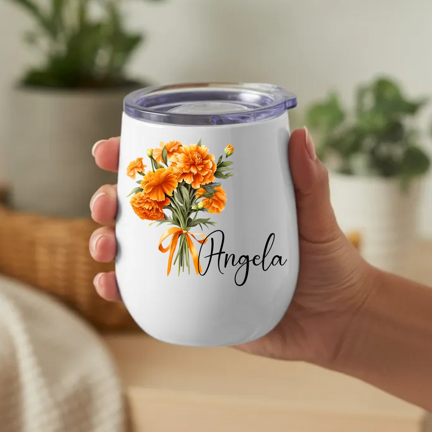 Personalized Birth Flower Wine Tumbler | Custom Name Tumbler Gift for Wife, Daughter & Sister