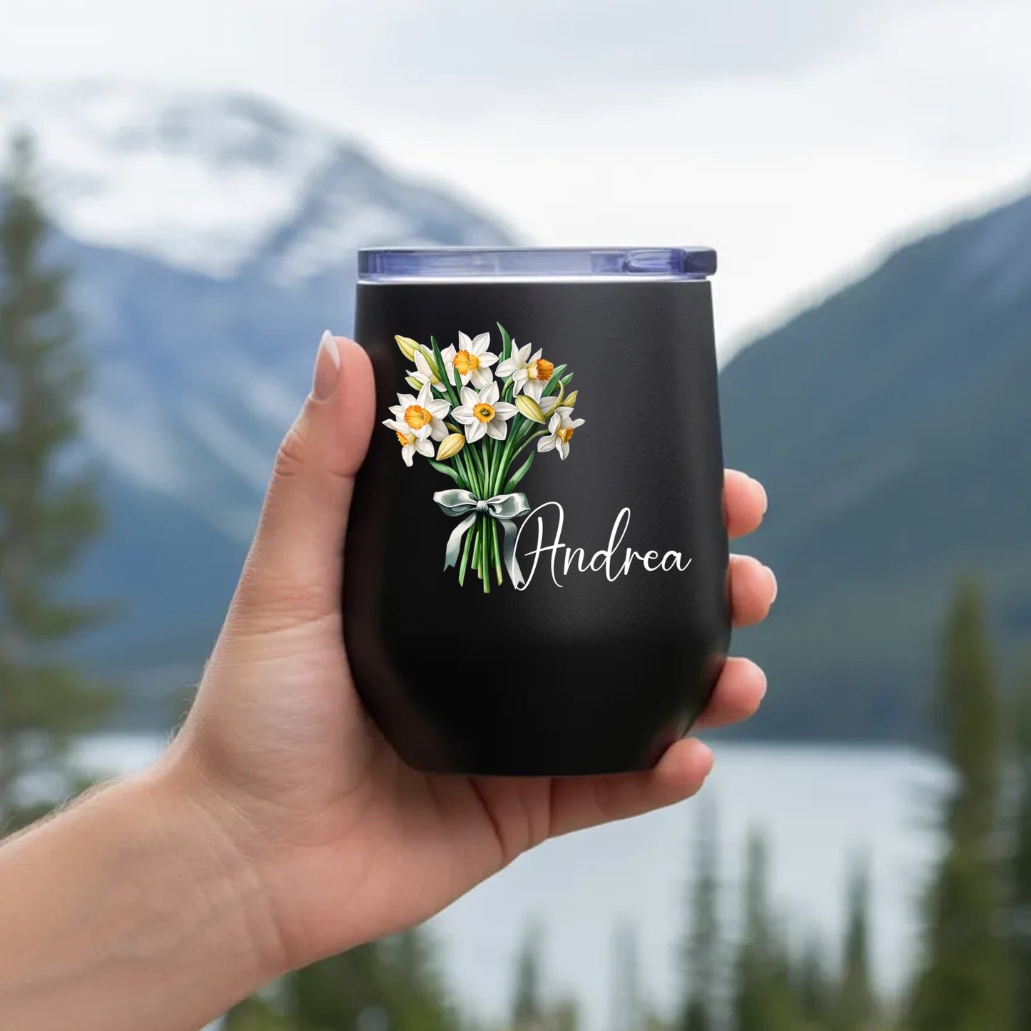 Personalized Birth Flower Wine Tumbler | Custom Name Tumbler Gift for Wife, Daughter & Sister