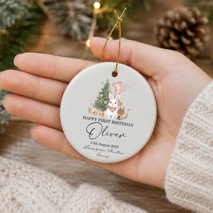 Personalized First Birthday Round Ornament Keepsake Gift With Animals