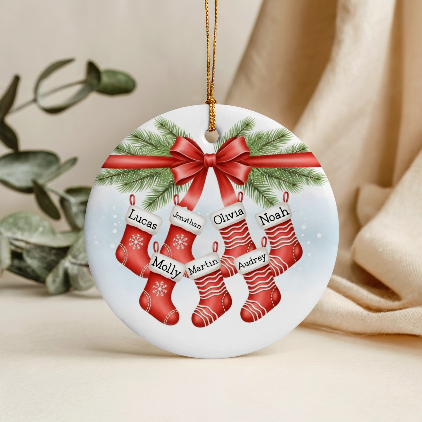 Personalized Family Name Christmas Ornament | Custom Round Holiday Keepsake Gift