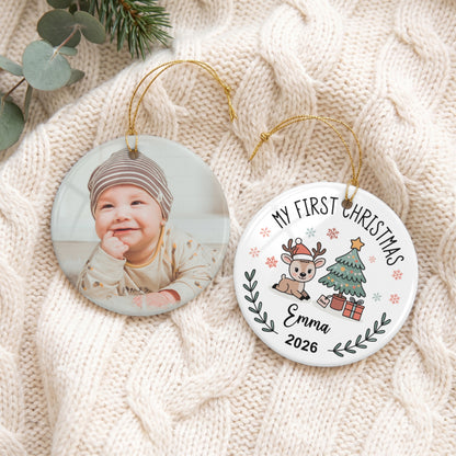 Personalized Photo My First Christmas Ornament | Custom Baby Name Circle Keepsake