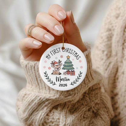 Personalized Photo My First Christmas Ornament | Custom Baby Name Circle Keepsake