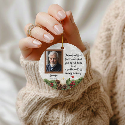 Personalized Photo Memorial Christmas Ornament | Custom Round Remembrance Keepsake