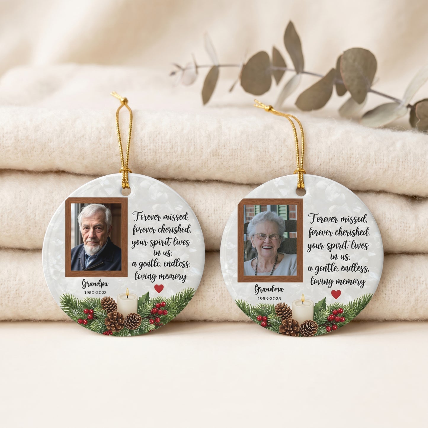 Personalized Photo Memorial Christmas Ornament | Custom Round Remembrance Keepsake