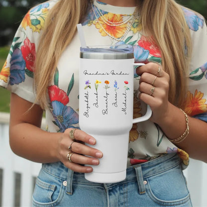 Birth Month Flower with Kid's Names 40oz Mom Tumbler, Mother's Day Gift