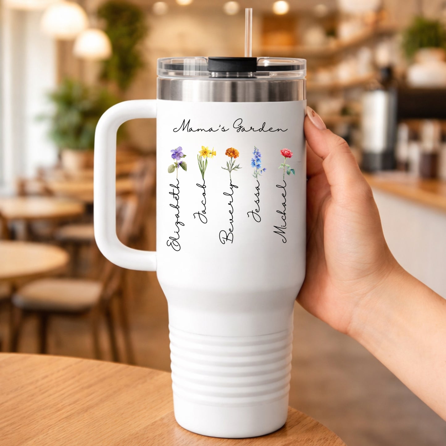 Birth Month Flower with Kid's Names 40oz Mom Tumbler, Mother's Day Gift