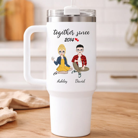 Couple Sitting - Personalized Tumbler - Gift For Her/Him, Husband/Wife, Couples on Anniversary, Valentine's Day