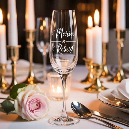 Personalized Wedding Champagne Flutes: Engraved Mr & Mrs Toasting Glass