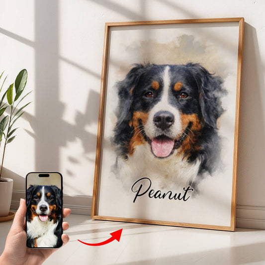Custom Photo Watercolor Pet - Personalized Poster/Canvas Prints - Gift for Dog Lovers, Cat Lovers, Pet Lovers