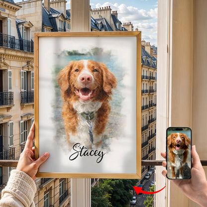 Custom Photo Watercolor Pet - Personalized Poster/Canvas Prints - Gift for Dog Lovers, Cat Lovers, Pet Lovers