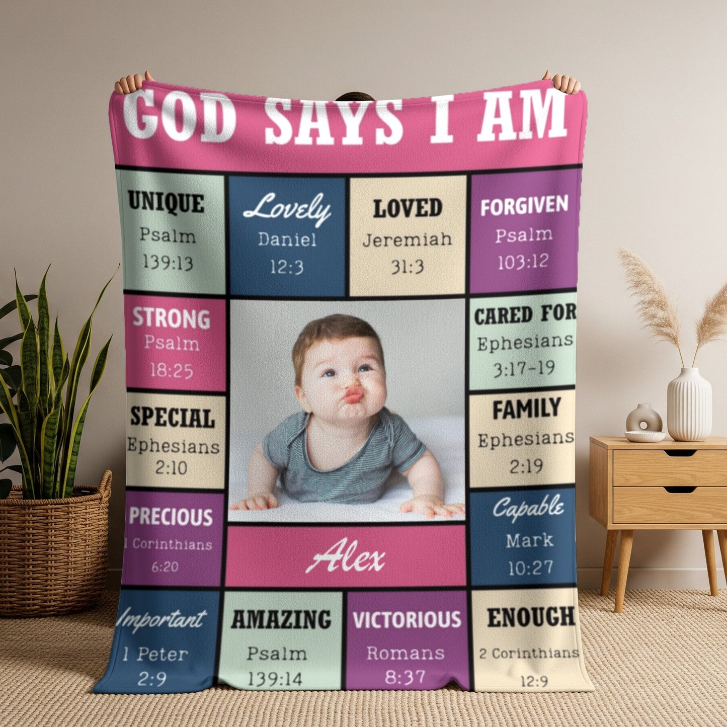 Custom Photo God Says I Am - Personalized Custom Blanket - Gift for New Infant, Baby Girl, Boy, Granddaughter, Grandson