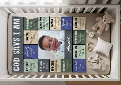 Custom Photo God Says I Am - Personalized Custom Blanket - Gift for New Infant, Baby Girl, Boy, Granddaughter, Grandson