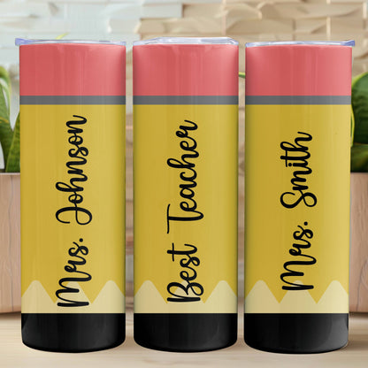 Custom Pencil Tumbler - Personalized Custom 20oz Skinny Tumbler Cup - Personalized Custom Youth T Shirt - Back To School/ First Day Of School, Loving, Funny Gift for Teacher, Kindergarten, Preschool, Pre K, Paraprofessional