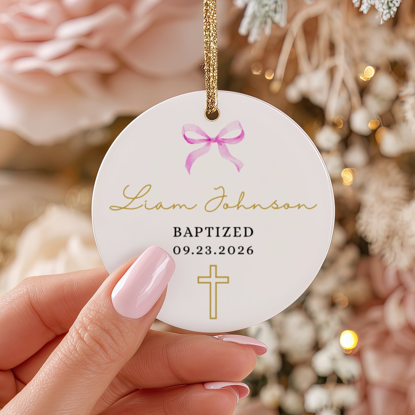 Personalized Ceramic Baptism Ornament | Custom Christening Keepsake Gift