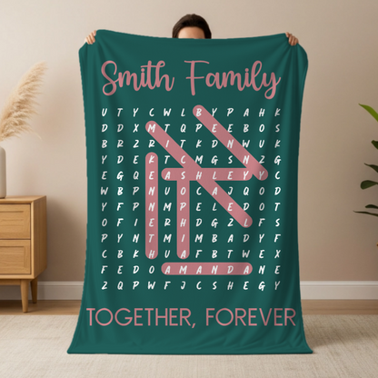 Custom Family Name Puzzle Blanket | Personalized Word Game Throw | Family Gift