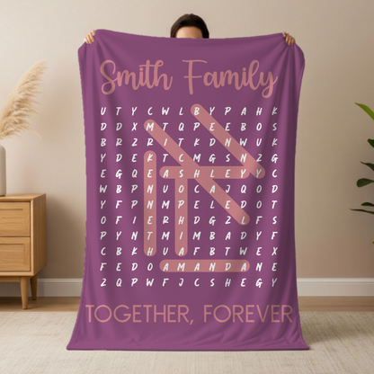 Custom Family Name Puzzle Blanket | Personalized Word Game Throw | Family Gift