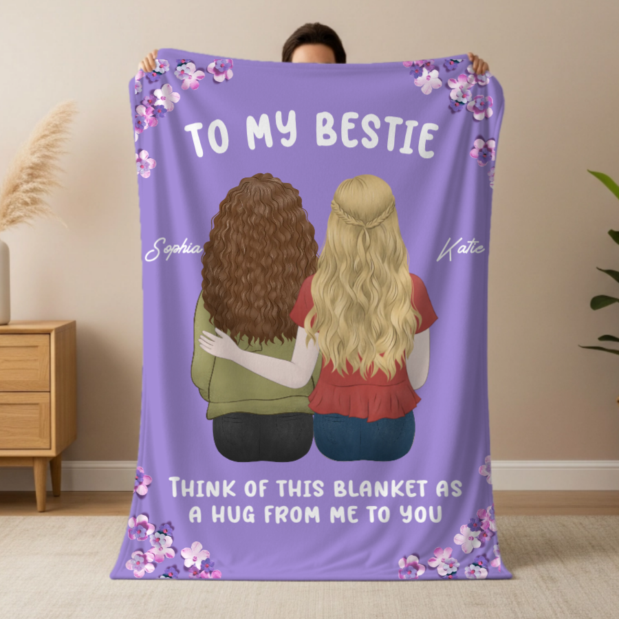 Personalized Sister & Bestie Hug Blanket | Custom Character Illustration with Names | Gift for Her