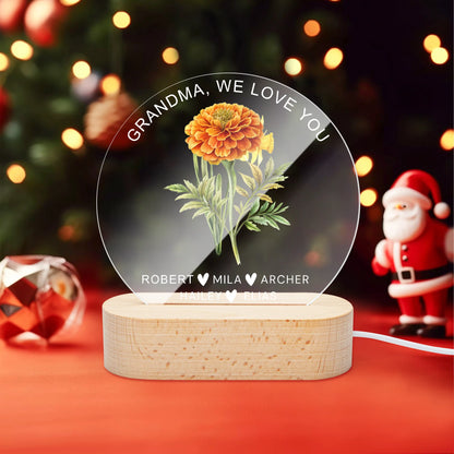 Personalized Birth Month Flower Gifts for Mom, Acrylic Night Light