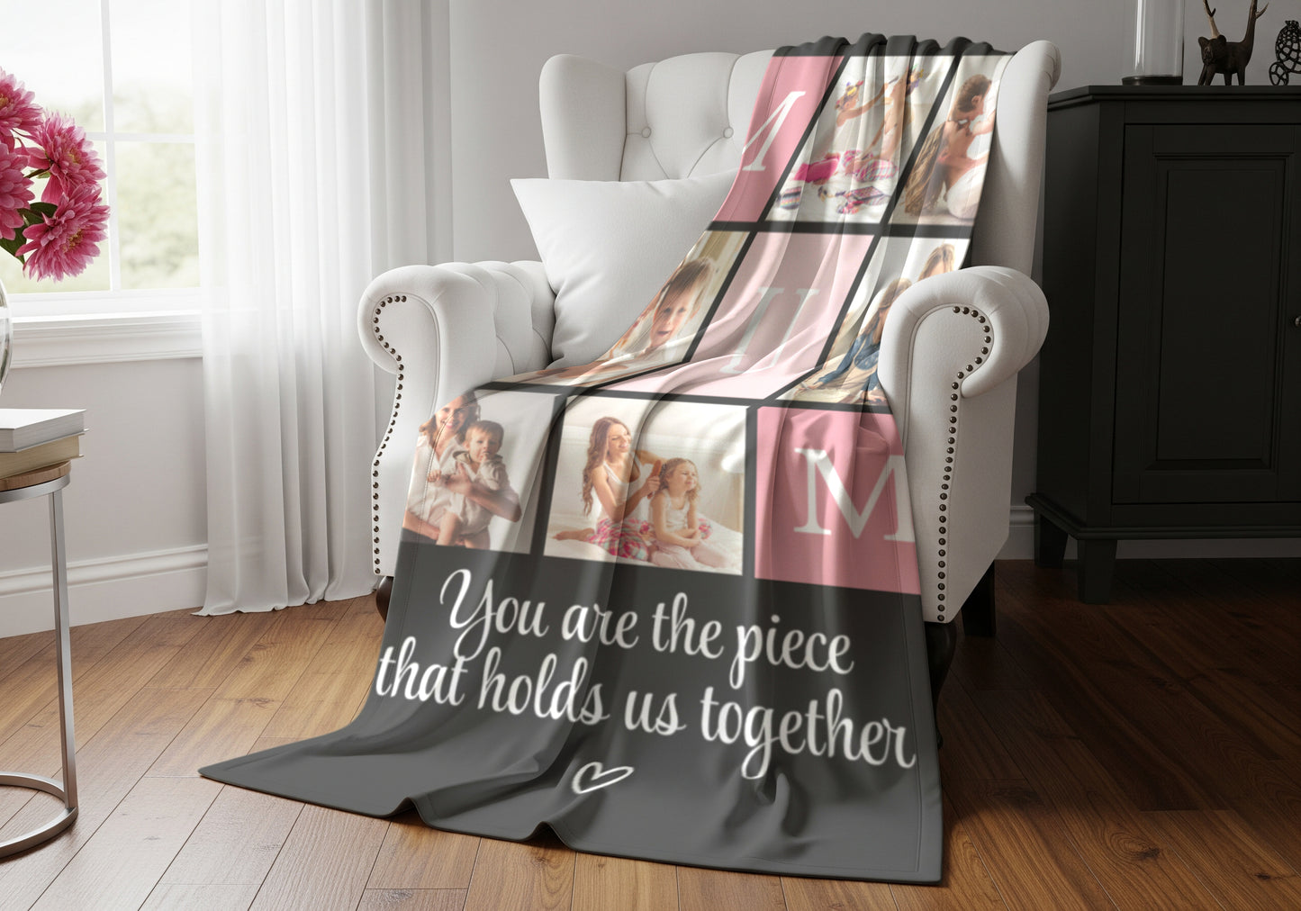 Personalized Mom Photo Blanket | Custom “You Are the Piece That Holds Us Together” Gift for Mom