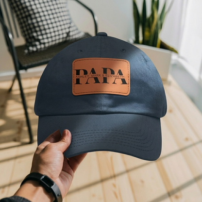 Custom Kids Name Dad Hat for Papas - Personalized Leather Patch Hat, Dad and Kids Trucker Hat - Father's Day Gift for Daddy, Dada, Grandpa