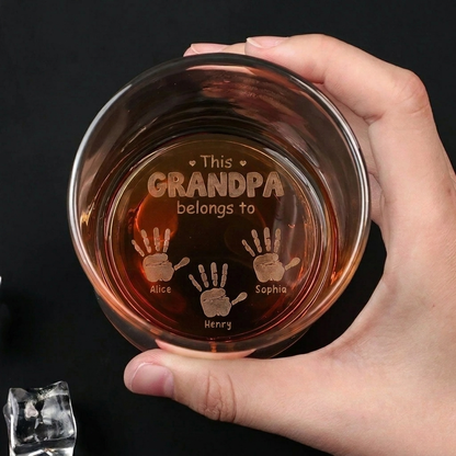This Grandpa Belongs To - Personalized Engraved Whiskey Glass - Father's Day Gift for Grandpa, Dad, Daddy