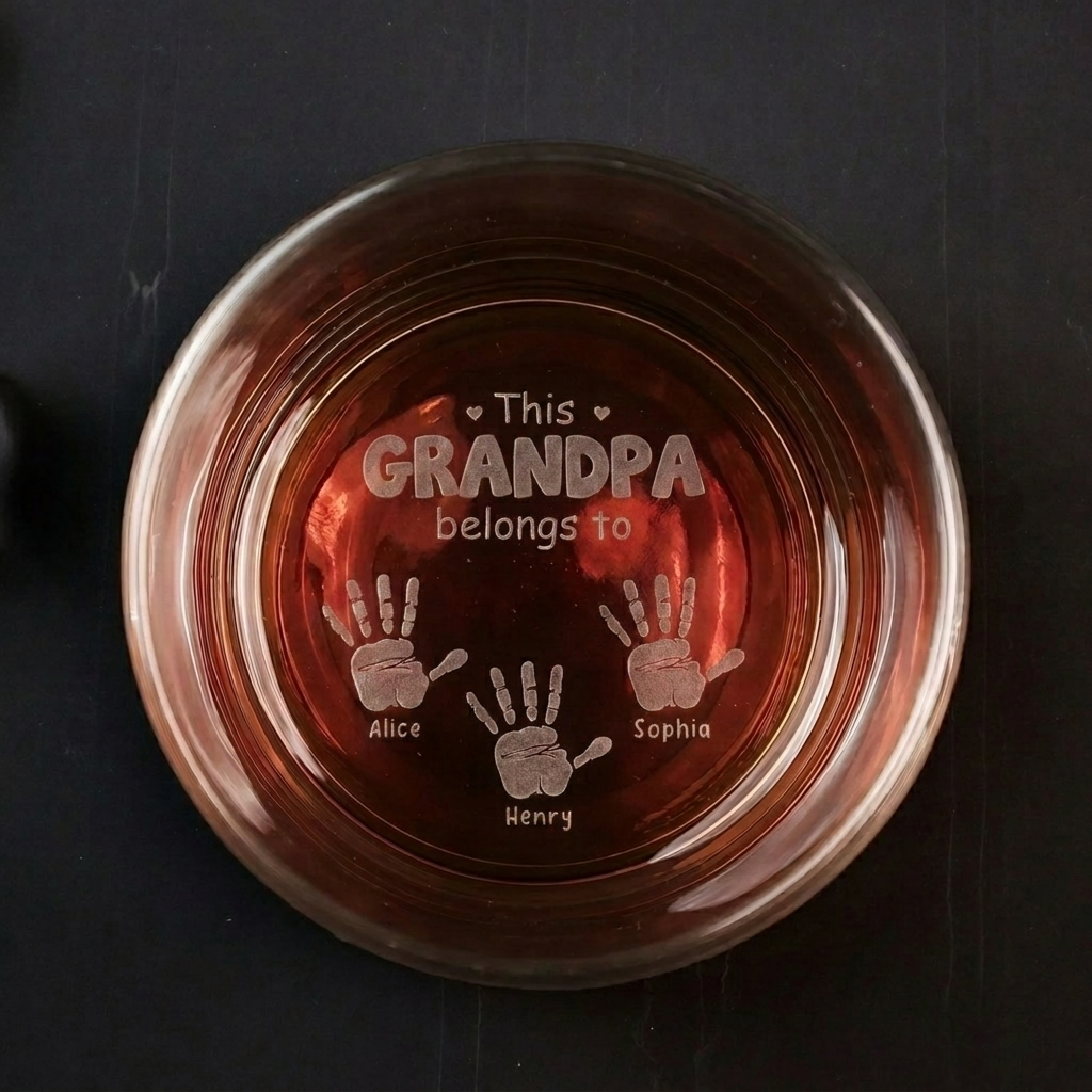 This Grandpa Belongs To - Personalized Engraved Whiskey Glass - Father's Day Gift for Grandpa, Dad, Daddy