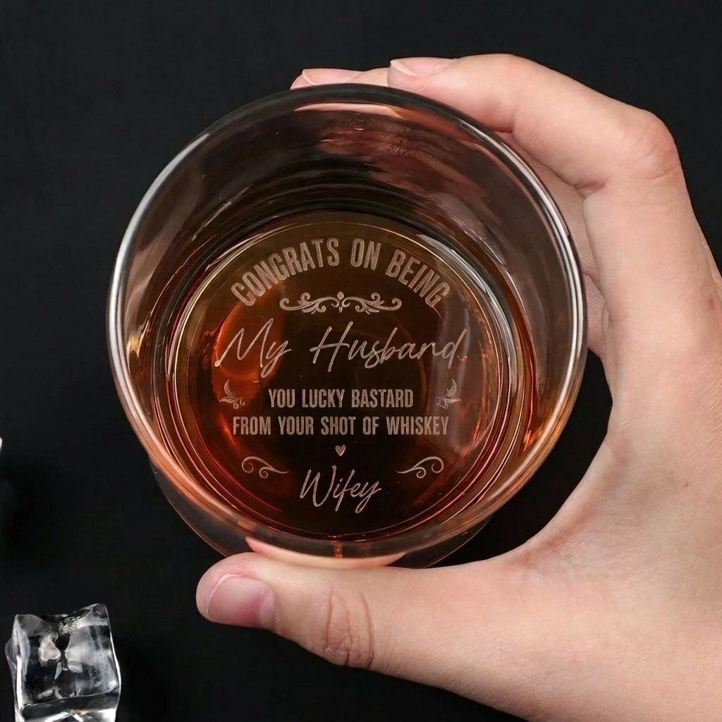 Congrats On Being My Husband - Personalized Engraved Whiskey Glass - Gift For Him, Husband on Anniversary, Valentine's Day